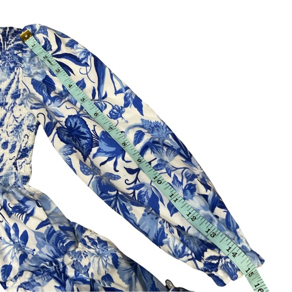 Ralph Lauren Cotton Blue and white Smocked Bodice long sleeve Floral Dress NWOT - Picture 6 of 10